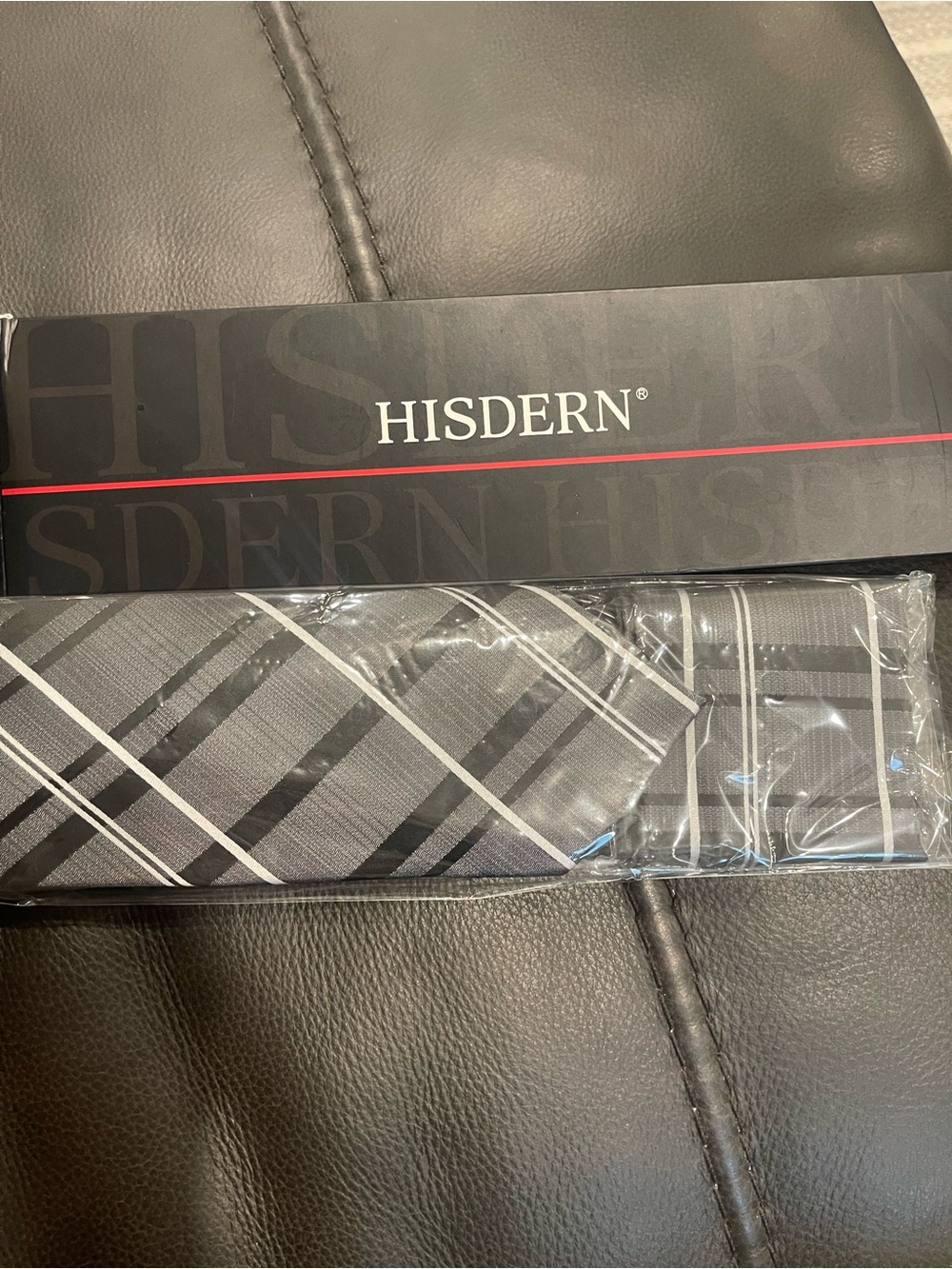 HISDERN Men's Black and Gray Striped Tie &‎ Pocket Square Set
